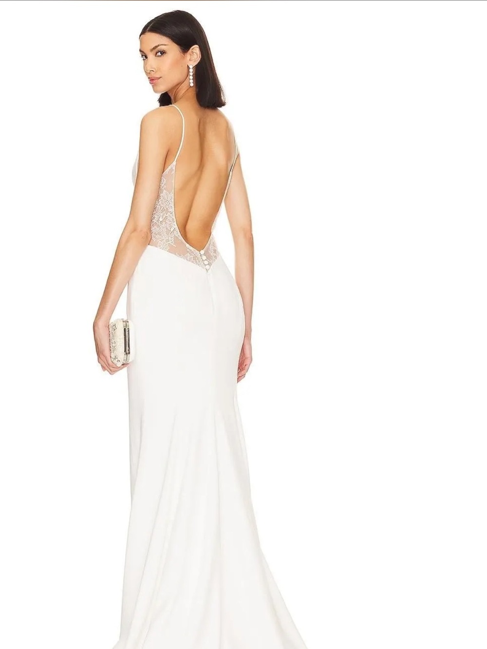 Katie May Ivory Backless Lace-Back Gown